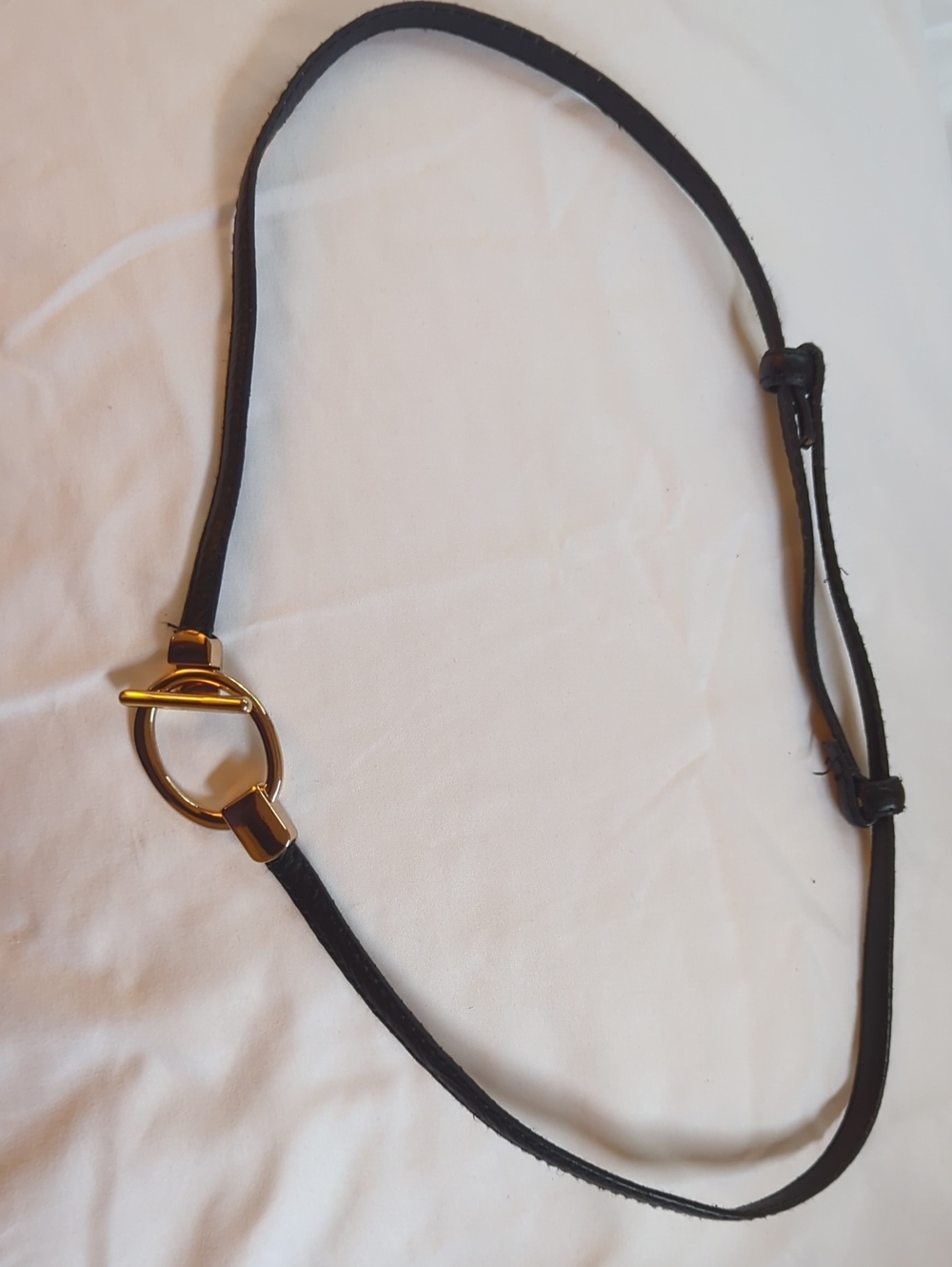 Black Leather Belt with Gold Ring Accent